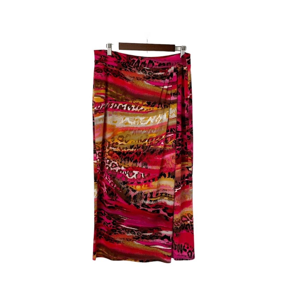 Kasper‎ Faux Wrap Jersey Knit Midi Skirt Size PXL Multi Color